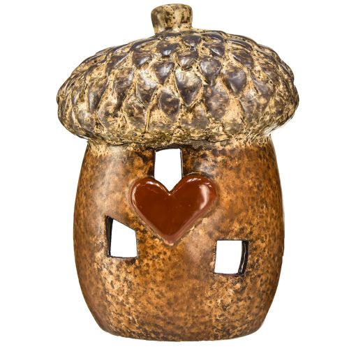 gjenstander Lanterne eikenøtt brun, 15,4cm - Rustikk høstdekor med hjertemotiv