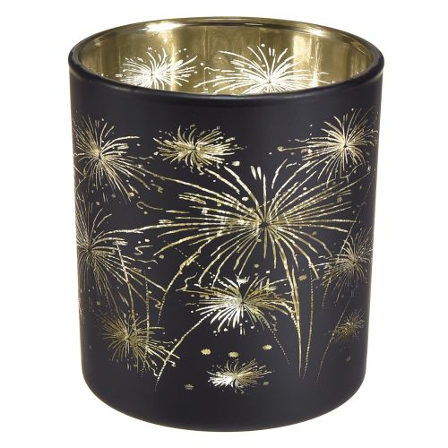 Elegant glasslykt med fyrverkeridesign - Pakke med 6 svart og gull 9 cm - Ideell dekorasjon for festlige anledninger