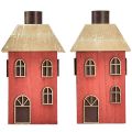 Floristik24 Lysholder hus tre rød pinne lysestake H14,5cm 2stk