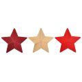 Floristik24 Stjerner julestjerner i tre riflet rød natur 11cm 3stk